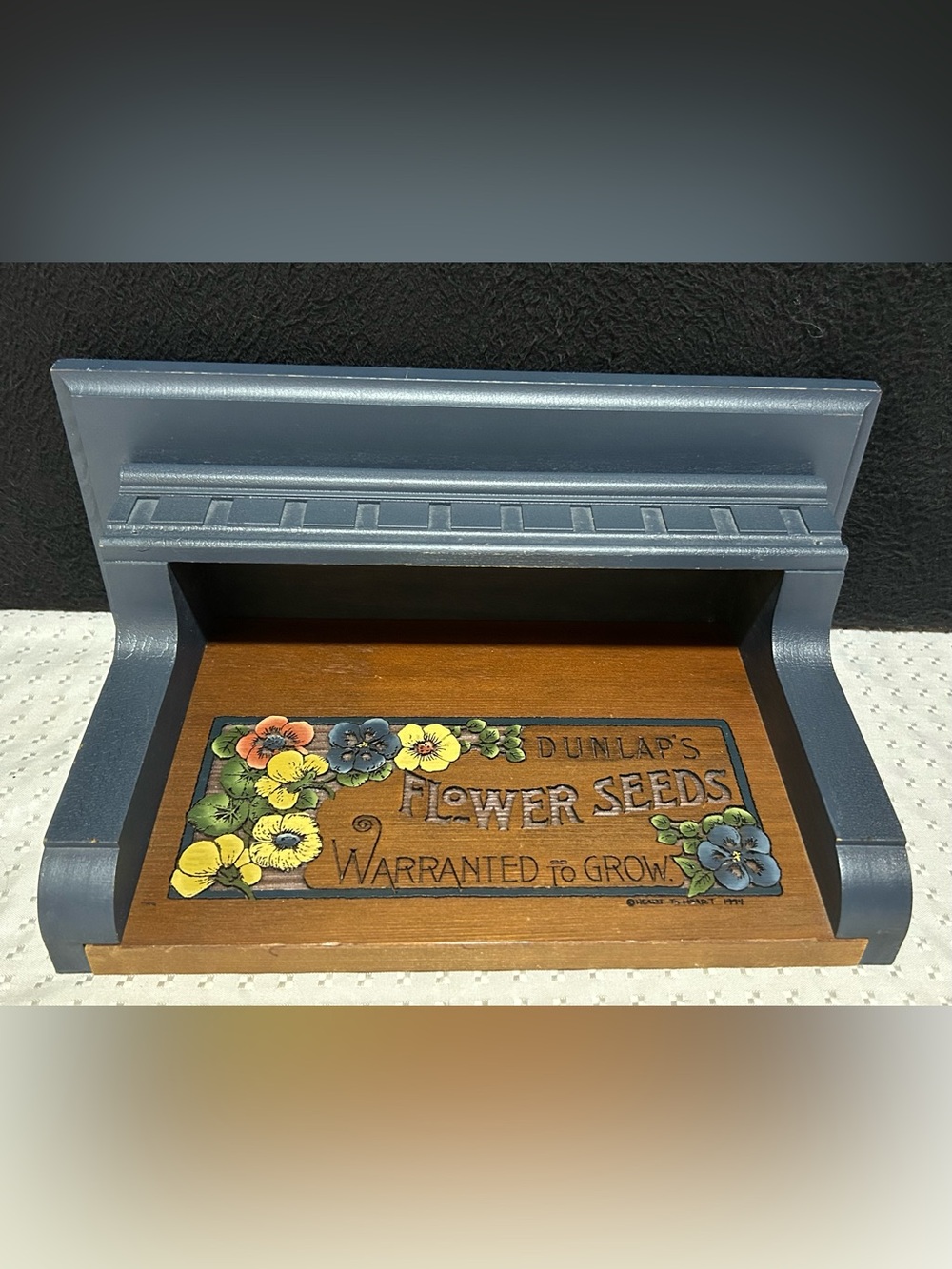Handcrafted Vintage "Flower Seeds" Laser Carved Shelf by Woodcraft Engraving USA